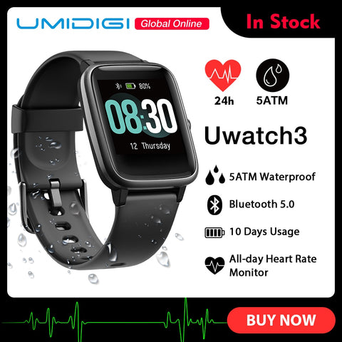 UMIDIGI Uwatch3 Smart Watch Men Women 5ATM Waterproof Fitness Tracker Sport Band Heart Rate Sleep Monitor For Android IOS Reloj
