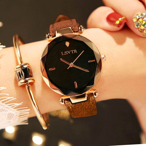 Women's luxury bracelet watches fashion women's dress Fashion Womens watches LSVTR Leather analog band quartz watch