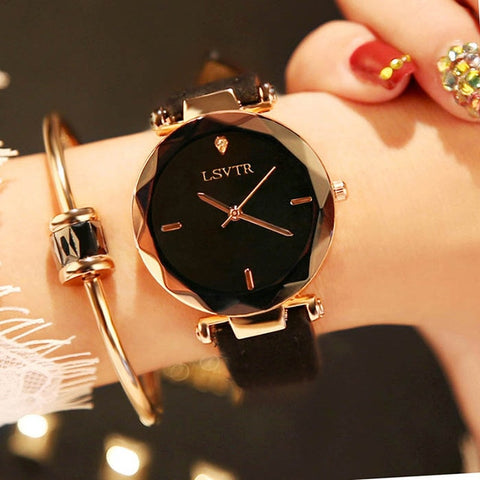 Women's luxury bracelet watches fashion women's dress Fashion Womens watches LSVTR Leather analog band quartz watch