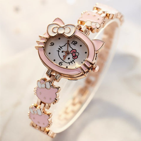 2019 New relojes Cartoon Children Watch Fashion Kids Cute Stainless steel quartz Watch Girl Pink Bracelet Wristwatches Gifts