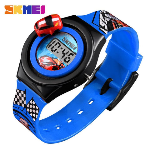 New 2019 Cartoon Car Children's Watch Fashion Digital Electronic Children Watch Creative Cartoon Student Watch SKMEI Boy Child