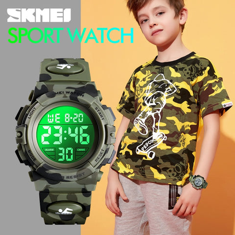 SKMEI Fashion Kids Watches Sport Children's Watch 5bar Waterproof Colorful Lights 12/24Hour Camouflage relogio infantil 1548 Boy