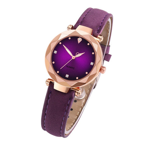 Hot Sale Ladies Watch Women's Watches Diamond Dial Purple Leather Quartz Wrist Watch Top Luxury Brand Relogio Feminino Clock #B