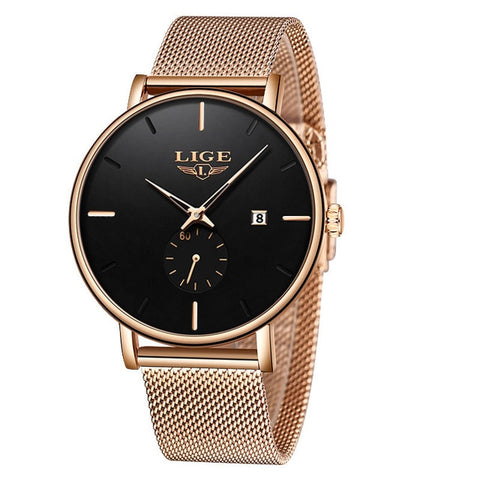 LIGE New Luxury Women Metal Mesh Watch Simplicity Classic Wrist Fashion Casual Quartz High Quality Women's Watches Montre Femme