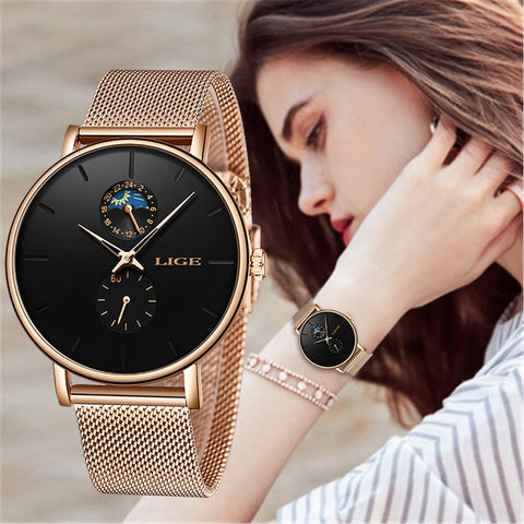 2019 New listing Watch LIGE Luxury Women Metal Mesh Watch Simplicity Fashion Quartz High Quality Women's Watches Montre Femme