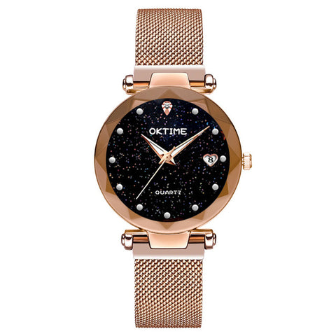 New Top Band Women's Wristwatch Noble Quartz Watch  Magnetic Strap Starry Round Dial Wrist Watches For Business Traveling