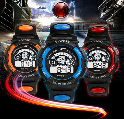 Waterproof Mens Boy's Digital LED Quartz Alarm Date Sports Wrist Watch Candy Color Silicone Wrist Watch for Children Kids Q