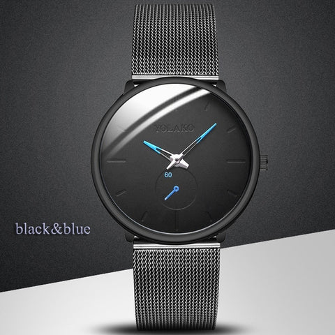 Business Men's Watch Creative Blue Pointer Mesh Belt Ultra-thin Quartz Sports And Leisure Watch Clock Men Gift Relogio Masculino