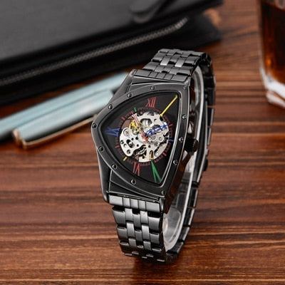 Men Watch Hollow Triangular Mechanical Watches Stainless Steel Men's Wristwatches Fashion Brand Men Clock Male Dropshipping!!!