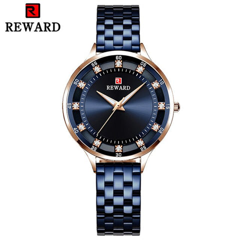 2019 New Luxury Lady Dress Watches Brand REWARD Crystal Diamond Women's Full Steel Quartz Watches Full Steel Waterproof Clock