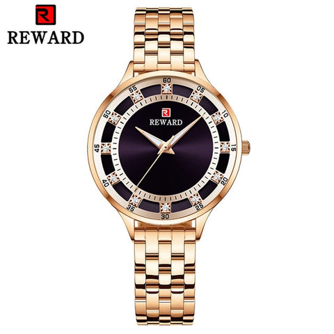 2019 New Luxury Lady Dress Watches Brand REWARD Crystal Diamond Women's Full Steel Quartz Watches Full Steel Waterproof Clock