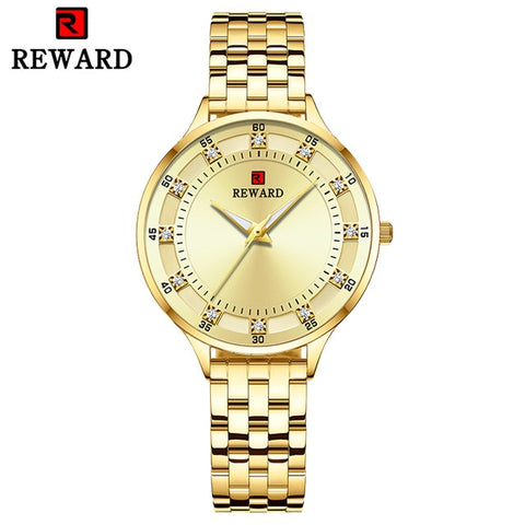 2019 New Luxury Lady Dress Watches Brand REWARD Crystal Diamond Women's Full Steel Quartz Watches Full Steel Waterproof Clock