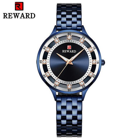 2019 New Luxury Lady Dress Watches Brand REWARD Crystal Diamond Women's Full Steel Quartz Watches Full Steel Waterproof Clock