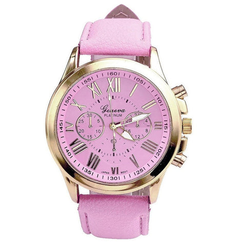 Luxury Fashion Geneva Casual Gold Red Women Watches Faux Leather Women's Roman Numerals Faux Leather 2019 Analog Quartz Watch Q