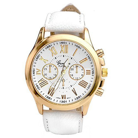 Luxury Fashion Geneva Casual Gold Red Women Watches Faux Leather Women's Roman Numerals Faux Leather 2019 Analog Quartz Watch Q