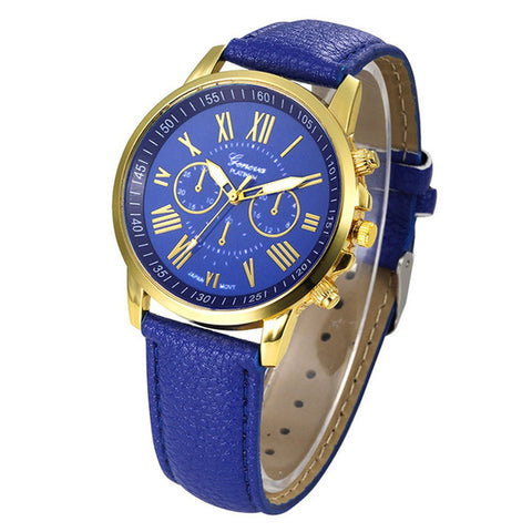 Luxury Fashion Geneva Casual Gold Red Women Watches Faux Leather Women's Roman Numerals Faux Leather 2019 Analog Quartz Watch Q