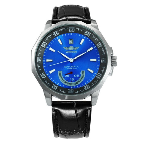 WINNER Official Military Sports Watch Men Automatic Mechanical Sub-dials Calendar Leather Strap Mens Watches Top Brand Luxury