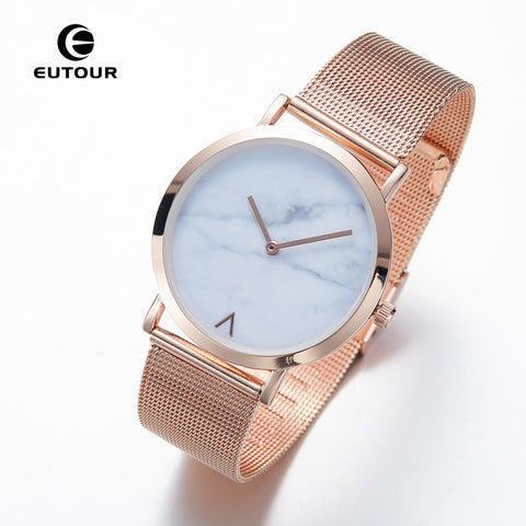 Eutour Rose Gold Ultra Thin Bracelet Women's Fashion Watch  Hot Ladies Minimalist Design Marble Clock Quartz Wristwatches