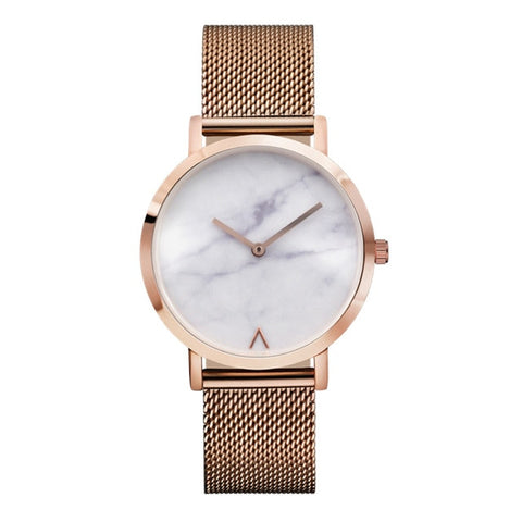 Eutour Rose Gold Ultra Thin Bracelet Women's Fashion Watch  Hot Ladies Minimalist Design Marble Clock Quartz Wristwatches