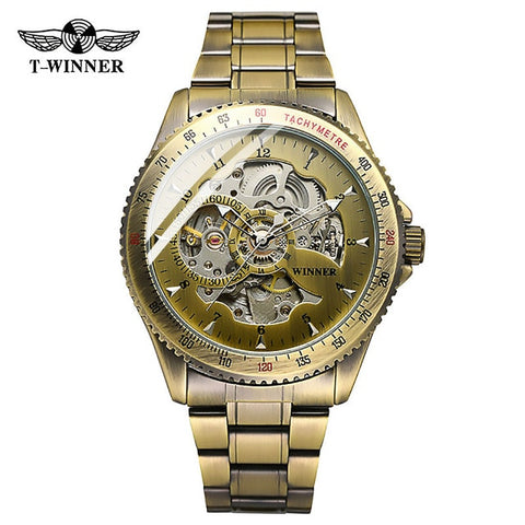 WINNER 2019 Black Stainless Steel Mens Skeleton Watches Top Brand Luxury Transparent Mechanical Male Automatic Wrist Watch