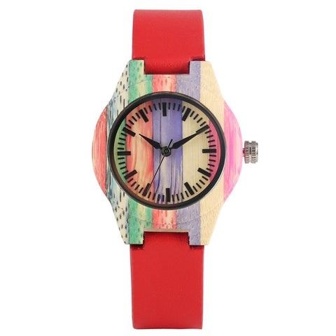 Top Luxury Colorful Wood Watch Women's Quartz Full Bamboo Wooden Clock Female Fashion Candy Color Bracelet Hour Lady Wrist Watch