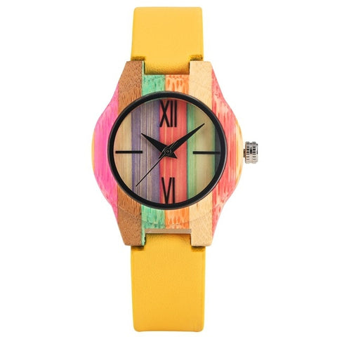 Top Luxury Colorful Wood Watch Women's Quartz Full Bamboo Wooden Clock Female Fashion Candy Color Bracelet Hour Lady Wrist Watch