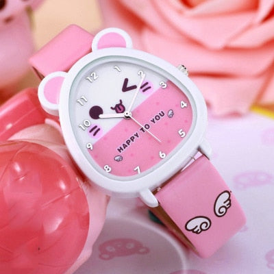 New Cartoon Children Watch Fashion Cute Princess Watches Leather Girls Party Gift Clock students girl's leather quartz watch