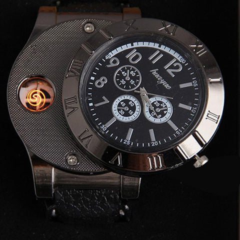 Man Watch 2019 USB Charge Windproof Electronic Flameless Lighter Watches Men's Quartz Watches erkek kol saat horloge heren