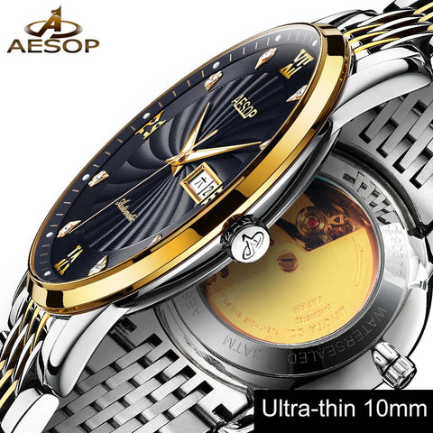 Ultra Thin Watch Men Automatic Mechanical Minimalist wristwatch mens tainless steel Band waterproof clock men Relogio Masculino