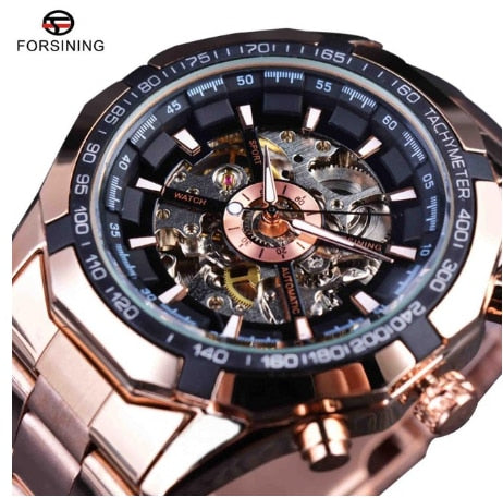 Forsining Mens Skeleton Watches Top Brand Luxury Stainless Steel Waterproof D Transparent Water Mechanical Men's Wrist Watch