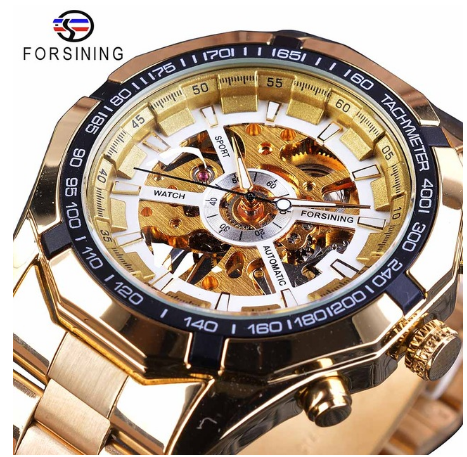 Forsining Mens Skeleton Watches Top Brand Luxury Stainless Steel Waterproof D Transparent Water Mechanical Men's Wrist Watch