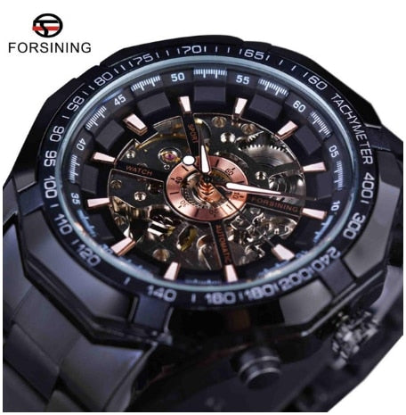 Forsining Mens Skeleton Watches Top Brand Luxury Stainless Steel Waterproof D Transparent Water Mechanical Men's Wrist Watch