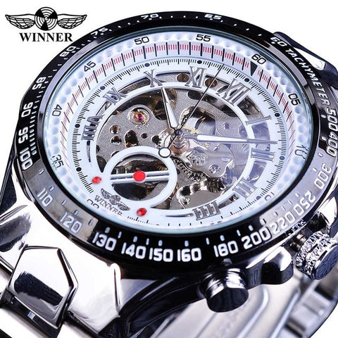 Winner Classic Series Golden Movement Steel Mens Skeleton Man Wrist Watch Mechanical Top Brand Luxury Fashion Automatic Watches