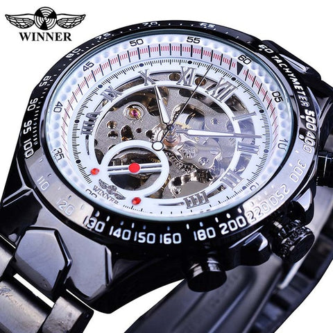 Winner Classic Series Golden Movement Steel Mens Skeleton Man Wrist Watch Mechanical Top Brand Luxury Fashion Automatic Watches