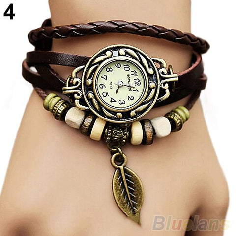 2019 New Women's Watch Retro Leather Bracelet Tree leaf Decoration Wrist Watch Ladies Quartz Watch relogio feminino часы