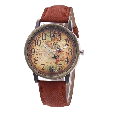 Hot Fashion Vintage Ladies Watches World Map Printing Dial Leather Strap Women Watches Quartz WristWatch Brand Clock Gift #W