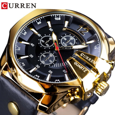 CURREN Army Military Pilot Design Wrist Watch Big Dial Fashion Waterproof Mens Quartz Top Brand Luxury Male Watch Leather Clock