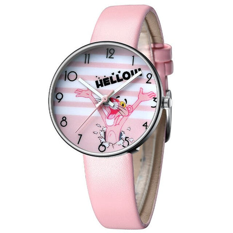 KDM Cartoon Watch Girl Pink Leopard Students Watch Leather Strap Quartz Watch Kids Birthday Gift 2019 Fashion Children Watches