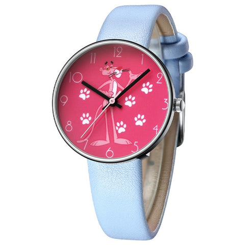 KDM Cartoon Watch Girl Pink Leopard Students Watch Leather Strap Quartz Watch Kids Birthday Gift 2019 Fashion Children Watches