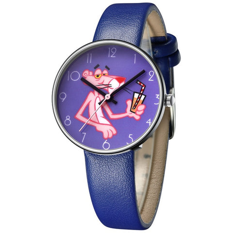 KDM Cartoon Watch Girl Pink Leopard Students Watch Leather Strap Quartz Watch Kids Birthday Gift 2019 Fashion Children Watches