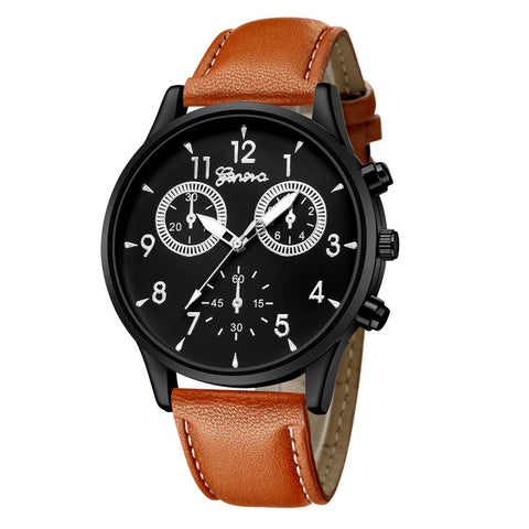 Fashion Men's Leather Military Casual Analog Quartz Wrist Watch Business Watches  Men's watch Wrist Party decoration Business Wa