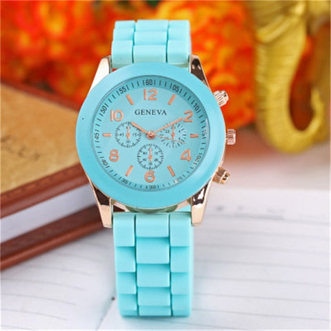 High Quality Geneva Silicone Women's watches Ladies Dress Quartz Wristwatches Relogio Feminino free shipping allowed mix color