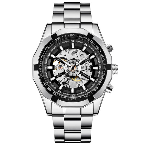 WINNER 2019 Black Stainless Steel Mens Skeleton Watches Top Brand Luxury Transparent Mechanical Male Automatic Wrist Watch