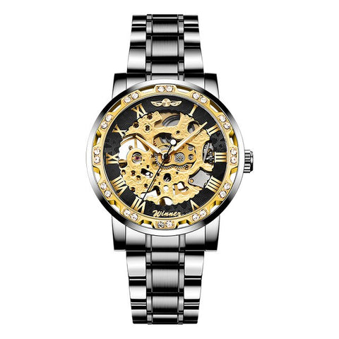 WINNER 2019 Black Stainless Steel Mens Skeleton Watches Top Brand Luxury Transparent Mechanical Male Automatic Wrist Watch