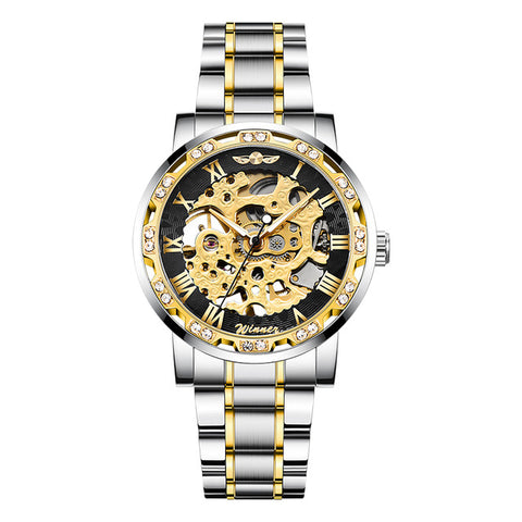 WINNER 2019 Black Stainless Steel Mens Skeleton Watches Top Brand Luxury Transparent Mechanical Male Automatic Wrist Watch