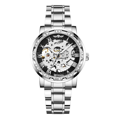 WINNER 2019 Black Stainless Steel Mens Skeleton Watches Top Brand Luxury Transparent Mechanical Male Automatic Wrist Watch