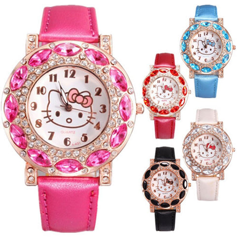 2019 hello kitty women Crystal Dial Rhinestone Quartz Watch Kids Watch Women Girls Wristwatch Relojes Mujer Relog