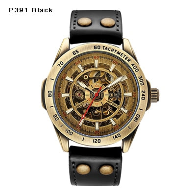 Skeleton Mechanical Watch Automatic Watch Men Steampunk Bronze Transparent Mens Automatic Mechanical Watches Clock montre homme