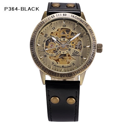 Skeleton Mechanical Watch Automatic Watch Men Steampunk Bronze Transparent Mens Automatic Mechanical Watches Clock montre homme