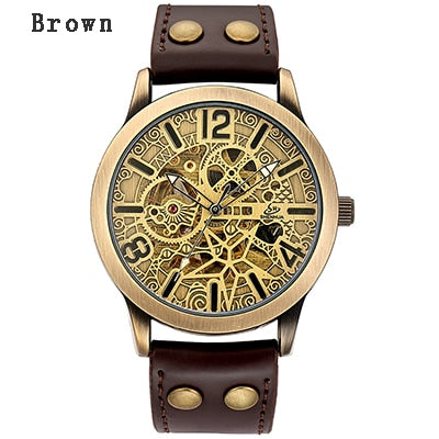 Skeleton Mechanical Watch Automatic Watch Men Steampunk Bronze Transparent Mens Automatic Mechanical Watches Clock montre homme